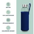 thumbnail image 2 of Botella de cristal 1l con funda de neopreno | Botella de vidrio de 500 ml con tapa protectora y tapa de acero inoxidable | Botella de agua para deportes, oficina, escuela y exteriores | Azul oscuro, 2 of 4