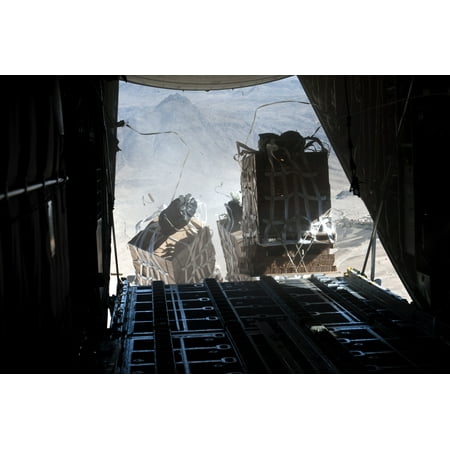 November 23 2011 - Pallets of food and supplies are being dropped from a US Air Force C-130 Hercules The supplies are being delivered to soldiers at a remote base near Kandahar Afghanistan Poster (Best Shoes For Ms Foot Drop)
