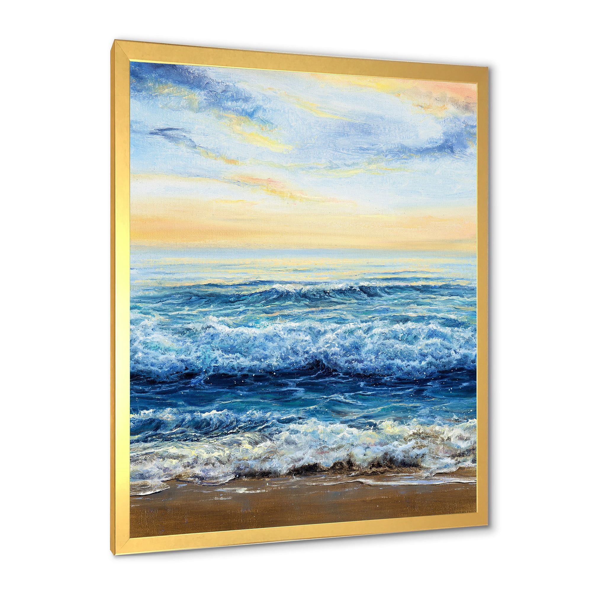 Designart 'Ocean Waves At Sunrise' Nautical & Coastal Framed Art Print
