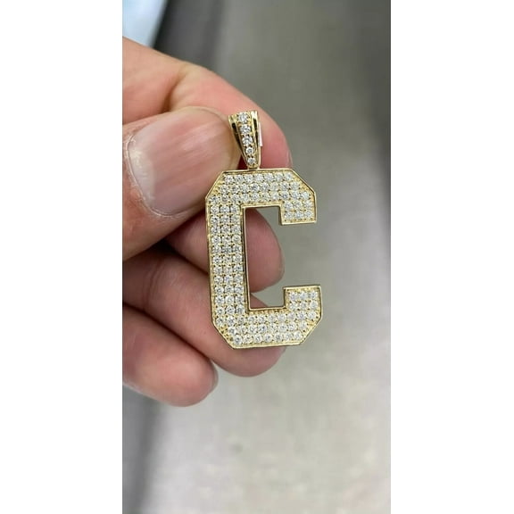 2Ct Round Cut Lab Created Diamond Initial "C" Custom Pendant Necklace 14K Yellow Gold Plated
