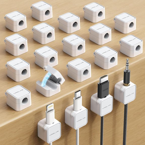 20-Pack Magnetic Cable Management Cord Organizer,[1s Lock] Cable Holder Clips -Desk Cable Clips [Cable Smooth Adjustable], Adhesive Wire Organizer Keeper for Nightstand Desktop Wall Car Office
