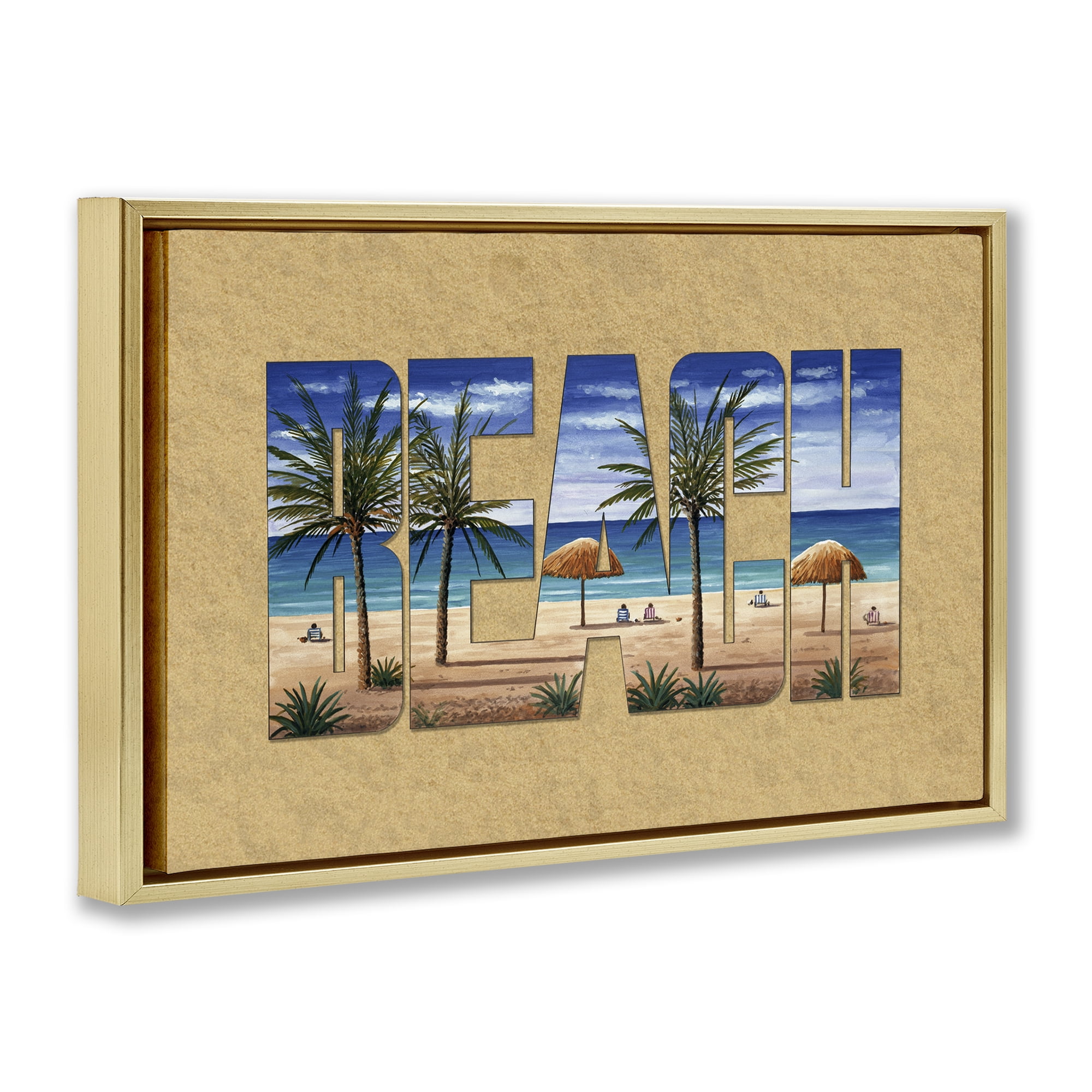 Stupell Industries Tropical Beach Outline Nautical & Beach Painting Gold Floater Framed Canvas Art Print Wall Art, 25 x 17