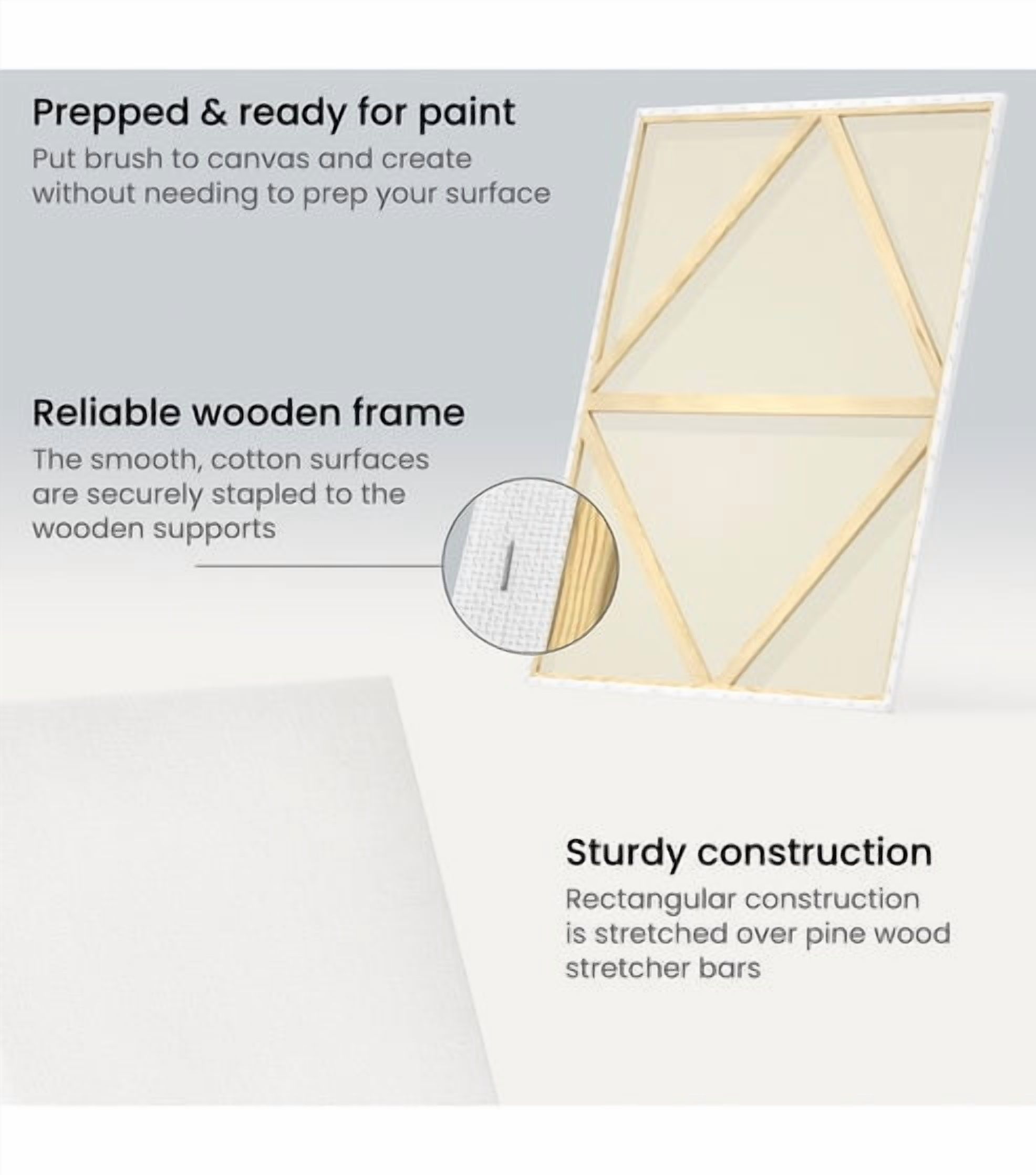 Arteza 30" x 40" Stretched Canvas, Set of 2, White Cotton
