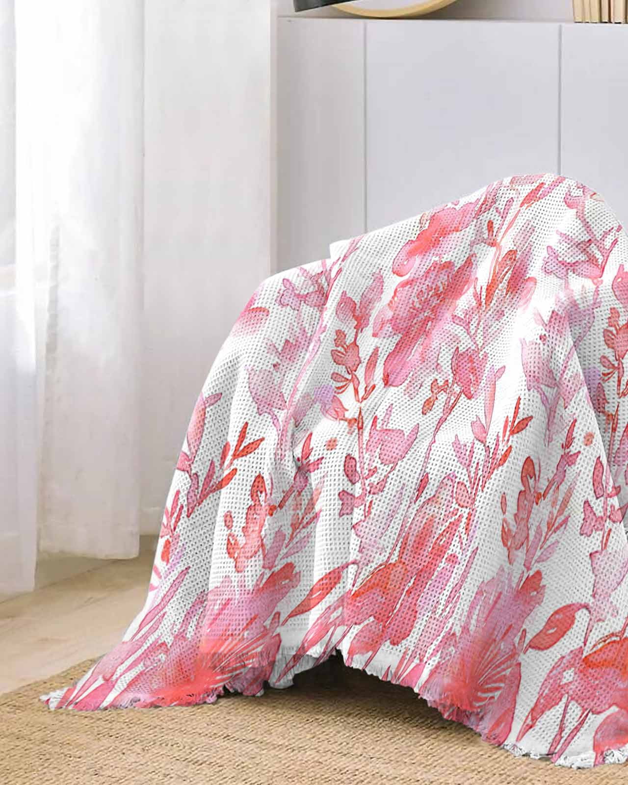 Red Botanical Sofa Couch Covers for Dog,Washable Sectional Couch Slipcoverfor Loveseat with Tassels,Abstract Watercolor Floral Leaves Plant Non Slip Sofa Throw Cover Blanket Large 71''x102''