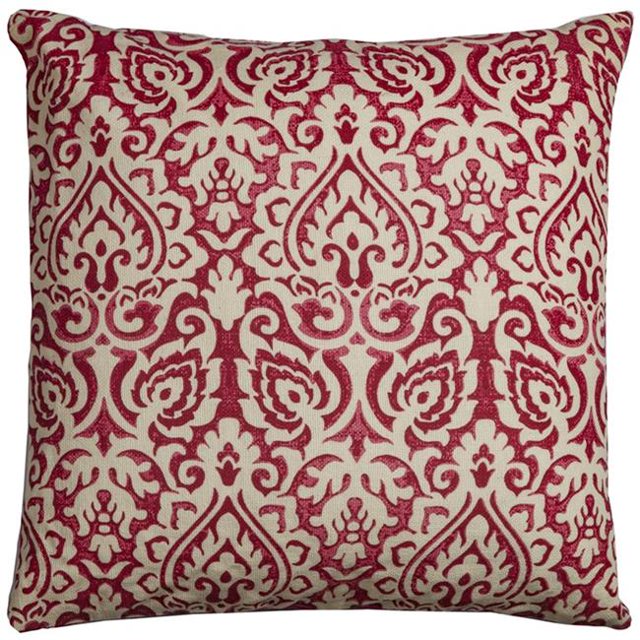 HomeRoots 403241 Rouge & Naturel en Détresse Damas Jeter Oreiller