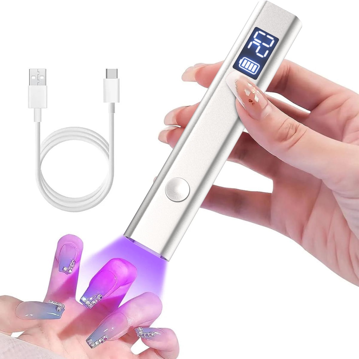 Handheld One-Line Nail Lamp with Metal Body - 3 Timer Settings (30/60/99s) Fast Curing UV LED Light, Rechargeable Portable Nail Dryer, No Black Hands, Professional Nail Art Tool for Home Salon