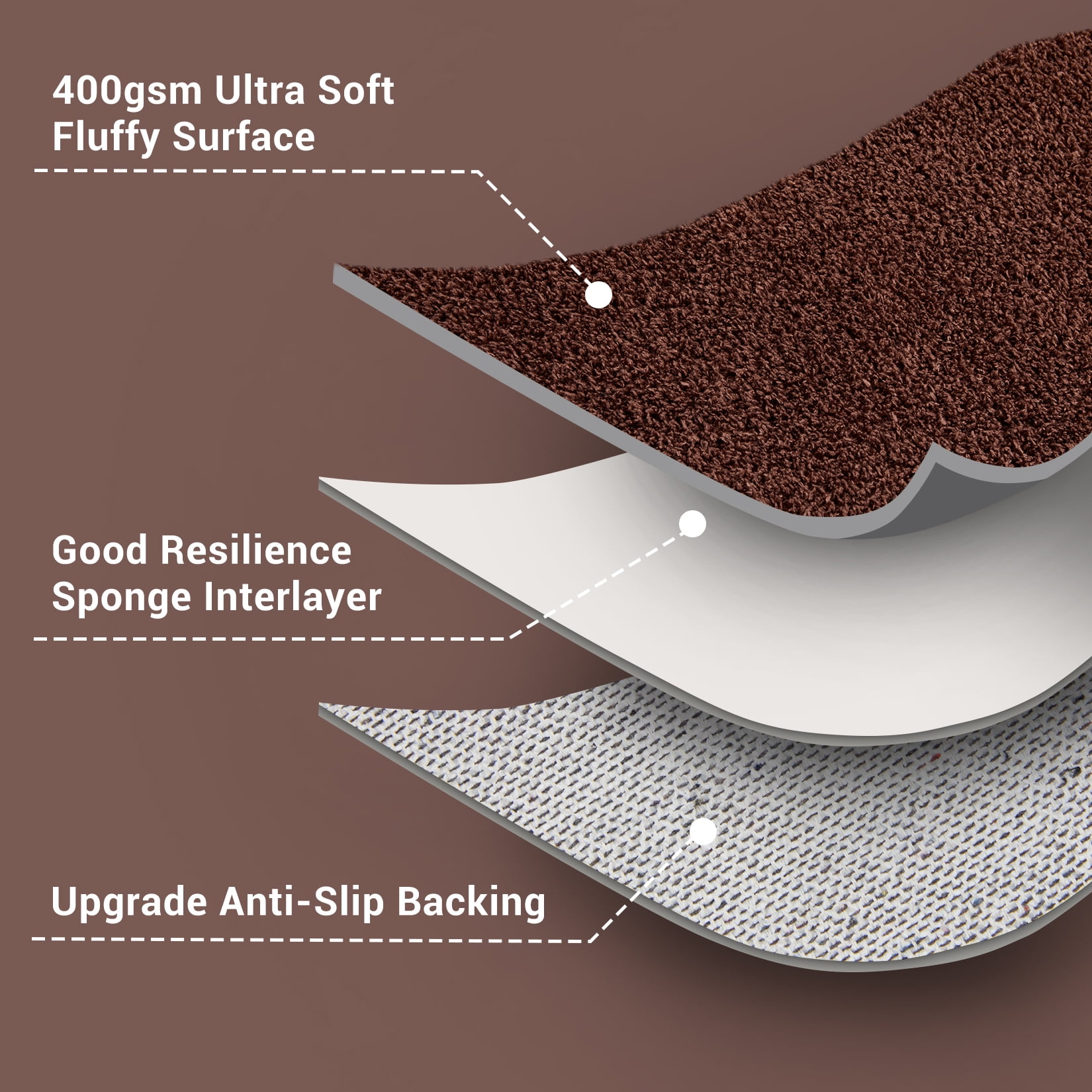 Hasoo Washable Area Rug Modern Minimalist Brown Rug with Non Slip Backing Soft Fluffy Living Room Carpet