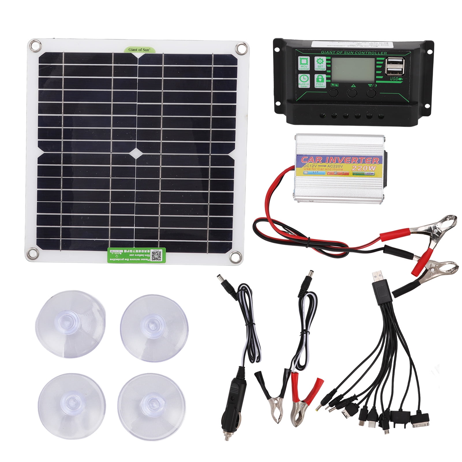40W Solar Panel Kit with 100A Charger Controller and DC12V to 220V 220W Solar Inverter Kit for Outdoor Hiking Cars Boats