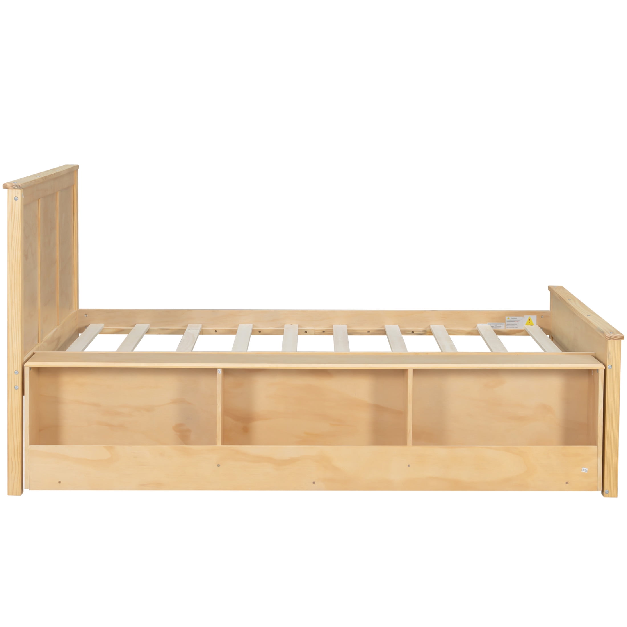 Noble House Brevon Twin Size Extendable Platform Bed with Built-in Storage Cabinet, Pine Wood Frame, Natural