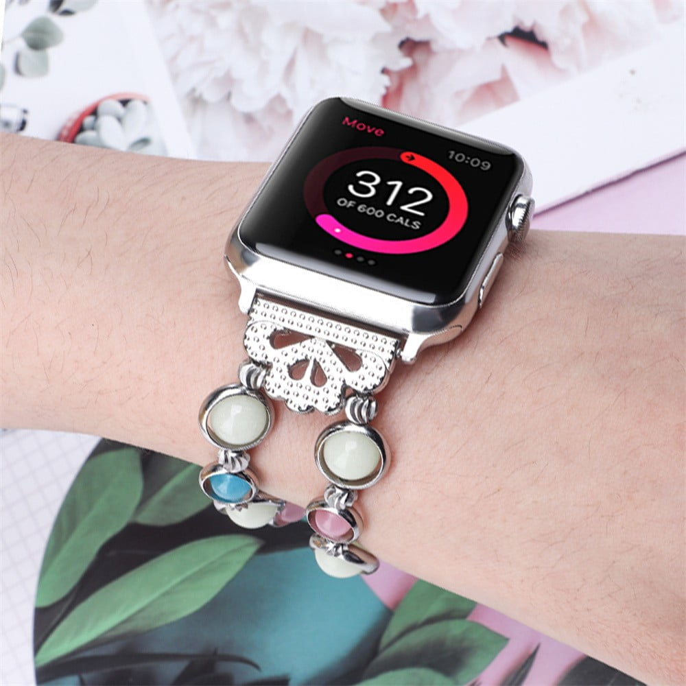ALMNVO Luminous Beads Bracelet Band for Apple Watch Bands 38mm 40mm Woman Jewelry Strap fit iWatch Series 7 6 SE 5 4 3 44mm 42mm 41mm 45mm silver Walmart