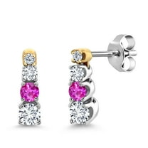 Gem Stone King 0.38 Ct E-F Lab Grown Diamond Pink Sapphire and Created Moissanite 925 Silver and 10K Yellow Gold Earrings