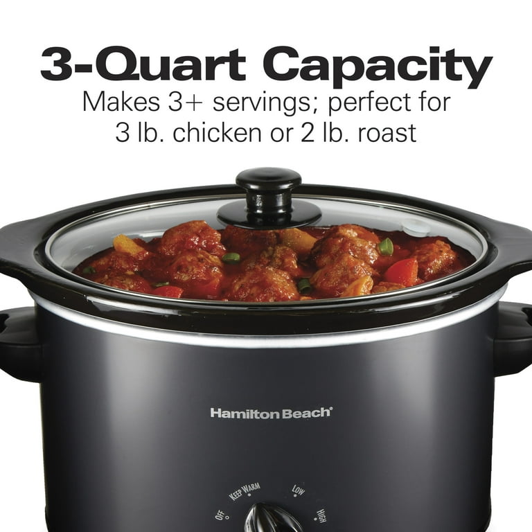 Hamilton Beach Slow Cooker, 3 Quart Capacity, Oval, Removable Crock, Black, 33231