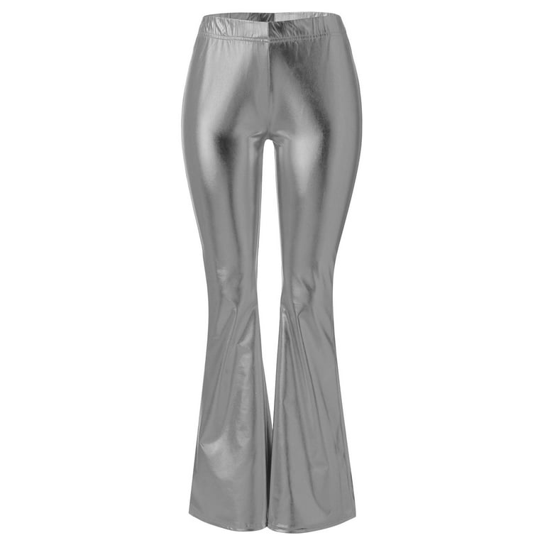 2DXuixsh Womens Pants Casual Work Curvy Women's Shiny Metallic Flared Pants  High Waisted Stretchy Bell Bottom Wide Leg Pants Trousers Pants Wide for