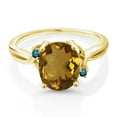 thumbnail image 2 of Gem Stone King 18K Yellow Gold Plated Silver Whiskey Quartz and Blue Diamond 3 Stone Ring for Women (2.03 Cttw, Oval 10X8MM, Gemstone Birthstone, Size 7), 2 of 4