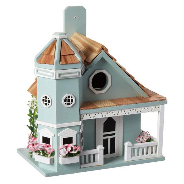 Home Bazaar HB-9095BS Pink Flower Pot Victorian Cottage Birdhouse, Light Blue