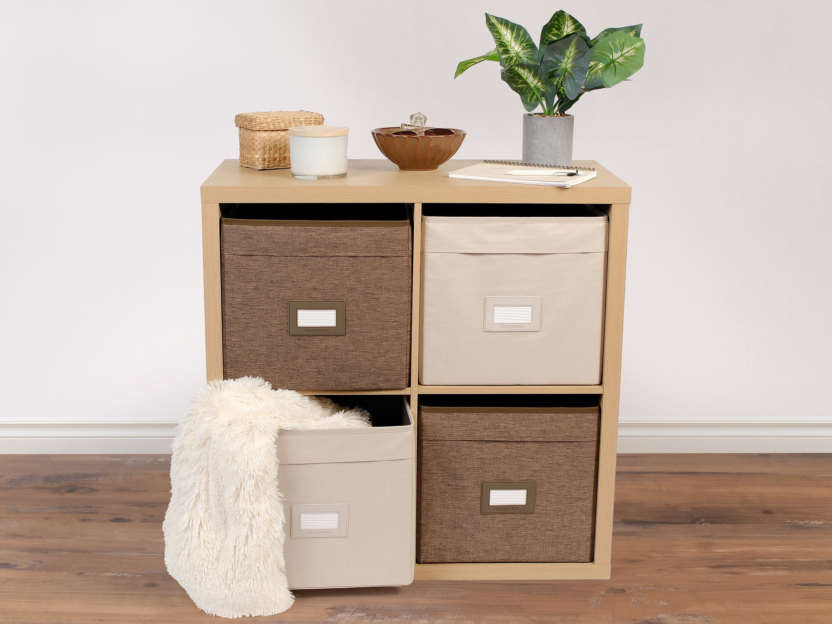 Covermates Keepsakes - Cube Storage Bin - Heavy Duty Material - ID Window - Pull Handles - Indoor Storage, Beige Heather