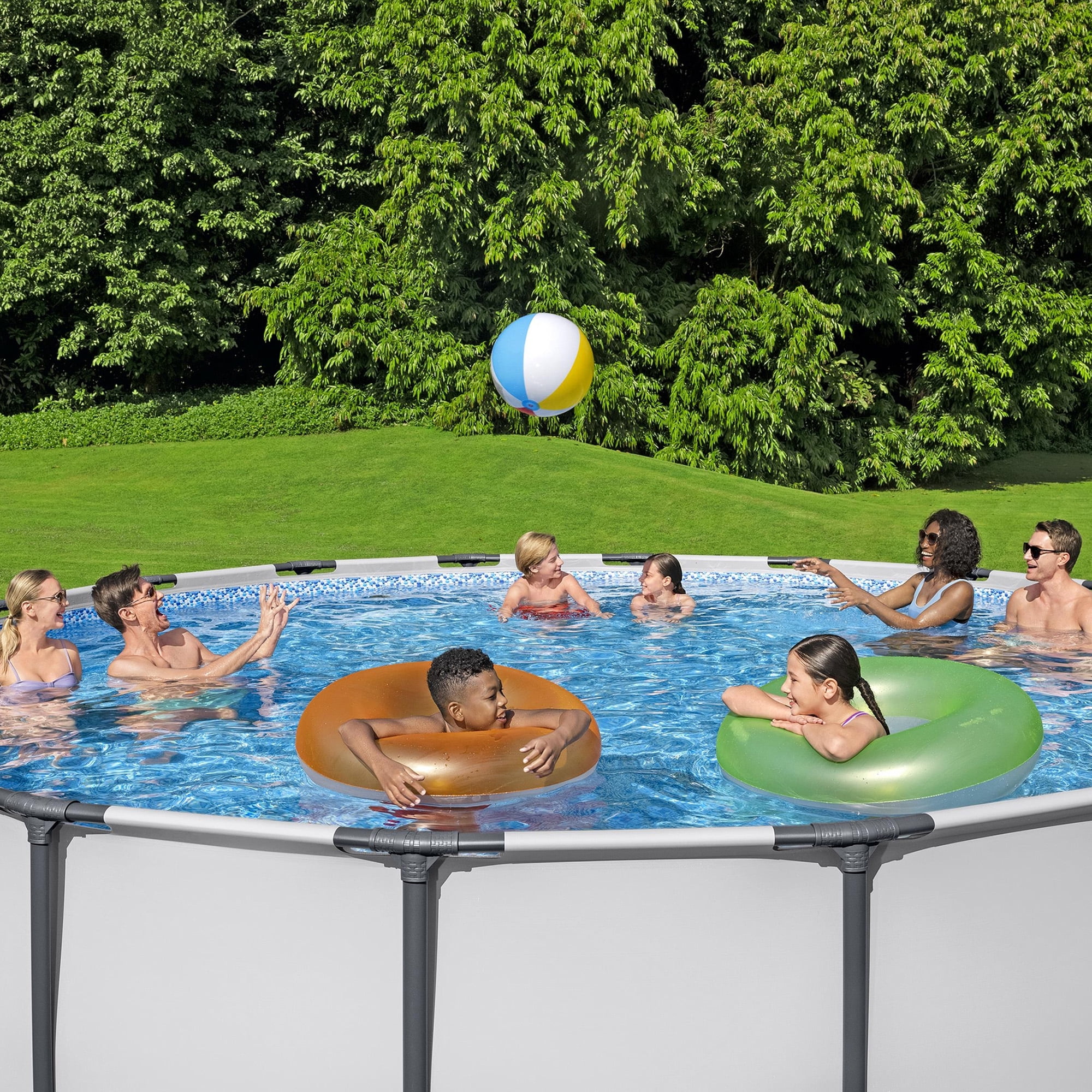 Bestway Round Steel Frame Above Ground Pool w/ Cleaning Tools, 18Ft x 48In