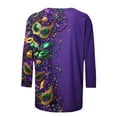 thumbnail image 5 of Xdegoge Mardi Gras Outfit for Women Festive Parade Vibe Clothing Exuberant Carnival Printed Top Crewnceck 3/4 Sleeve Plus Size Tops, 5 of 5