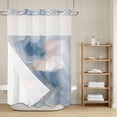 thumbnail image 6 of No Hook Shower Curtain with Snap in Liner, Blue Marble Abstract Geometric Waterproof Fabric Bathroom Curtain Mesh Top Window, Ripple Gold Stripe Gradient Shower Curtains 72x84in, 6 of 9