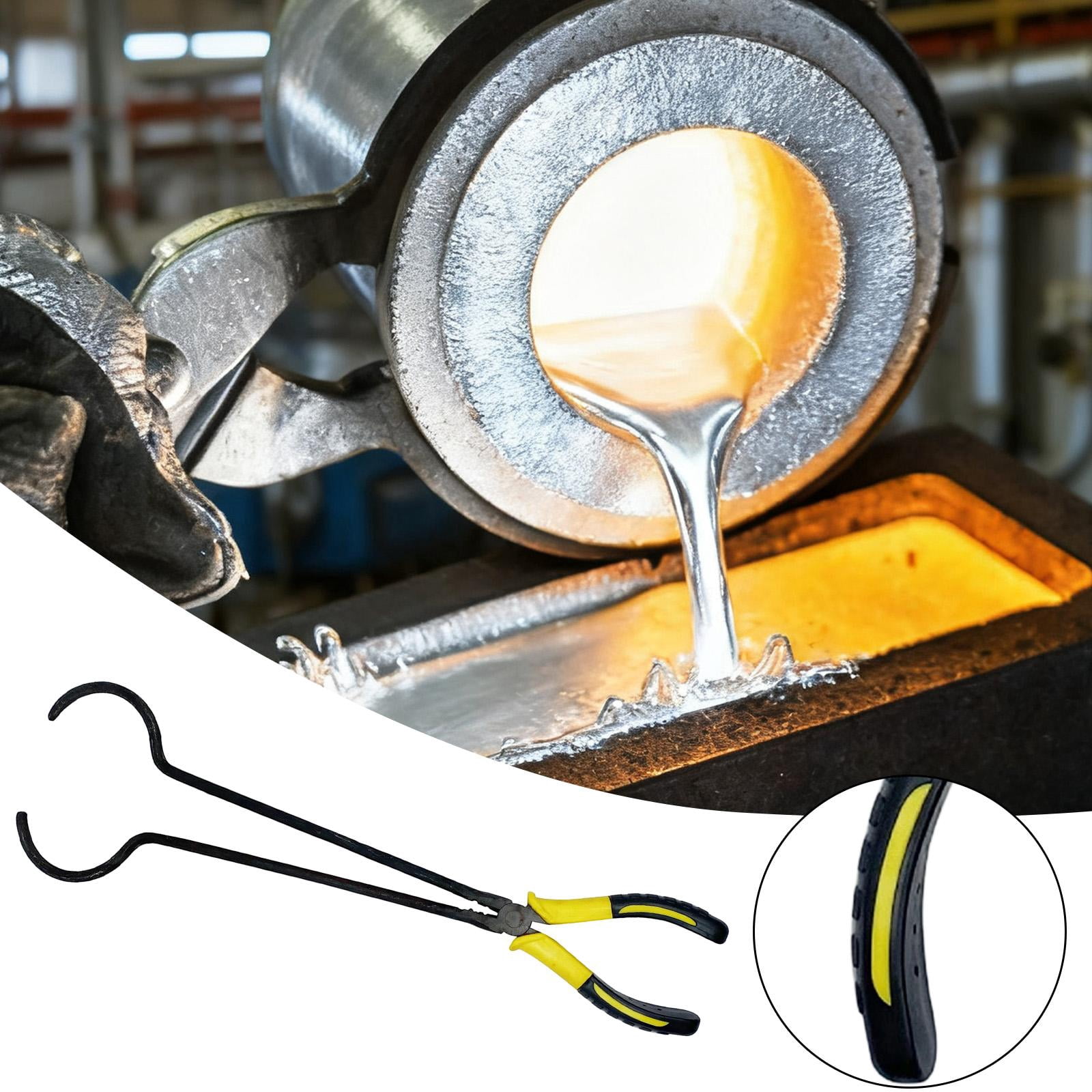 Crucible Tongs Furnace Clamp Jewelry Making Heat Resistant Rubber Grip Laboratory Metal Casting