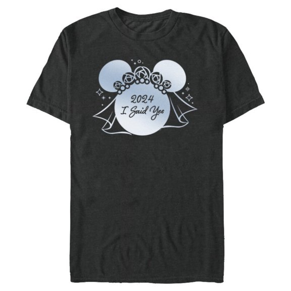 Disney I Said Yes Proposal Engagement Bridal Veil Minnie ‘24- Short Sleeve Blended T-Shirt for Adults - Customized-Dark Heather