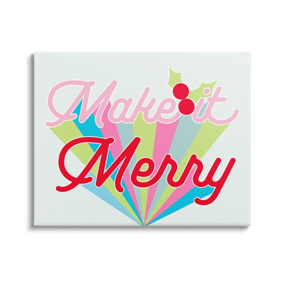 Make It Merry Bold Christmas Stripes Holiday Graphic Art Gallery Wrapped Canvas Print Wall Art