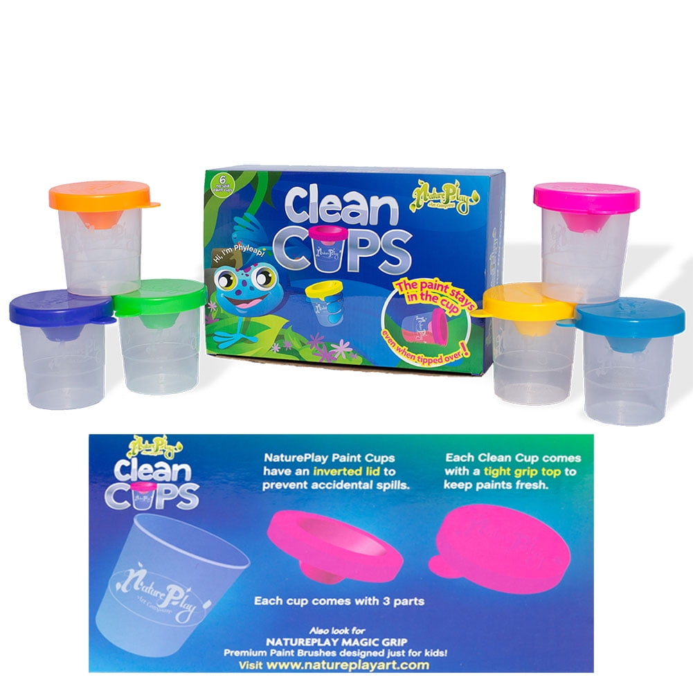 St/6 Clean Cups No Spill Paint Cups With Lids 6 AT Colors
