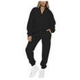 thumbnail image 2 of 2 Piece Workout Sets for Women Long Sleeve Quarter Zip Casual Loose Sweatshirts and High Waist Sweatpants Solid Tracksuits Black,L, 2 of 6