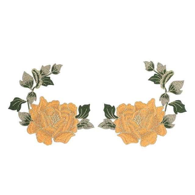 par de parches bordados de flores, hermoso patrón de flores, apliques bordados, parches para planchar para ropa DIY, amarillo