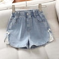 thumbnail image 2 of Shadoumai Girl Ripped Jean Shorts Cute Summer High Waisted Denim Shorts Jorts with Pocket Kids Comfortable Clothes, 2 of 7