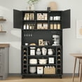 thumbnail image 3 of Laintene Tall Kitchen Pantry Cabinet with Sliding Doors, 71 in Storage Cabinet with Charging Station & Adjustable Shelves & Wine Rack, Modern Black Bar Cabinet for Dining Living Room, 3 of 9