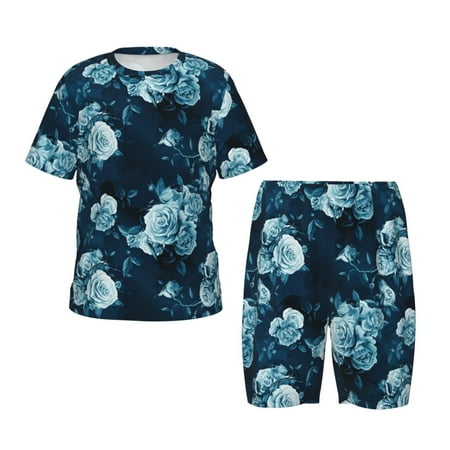 Luyuia Ink Rose Print Girls  2-Piece Tie-Dye Pajama Set  Cute Summer Loungewear with Shirt and Tank Shorts Nightwear-Medium