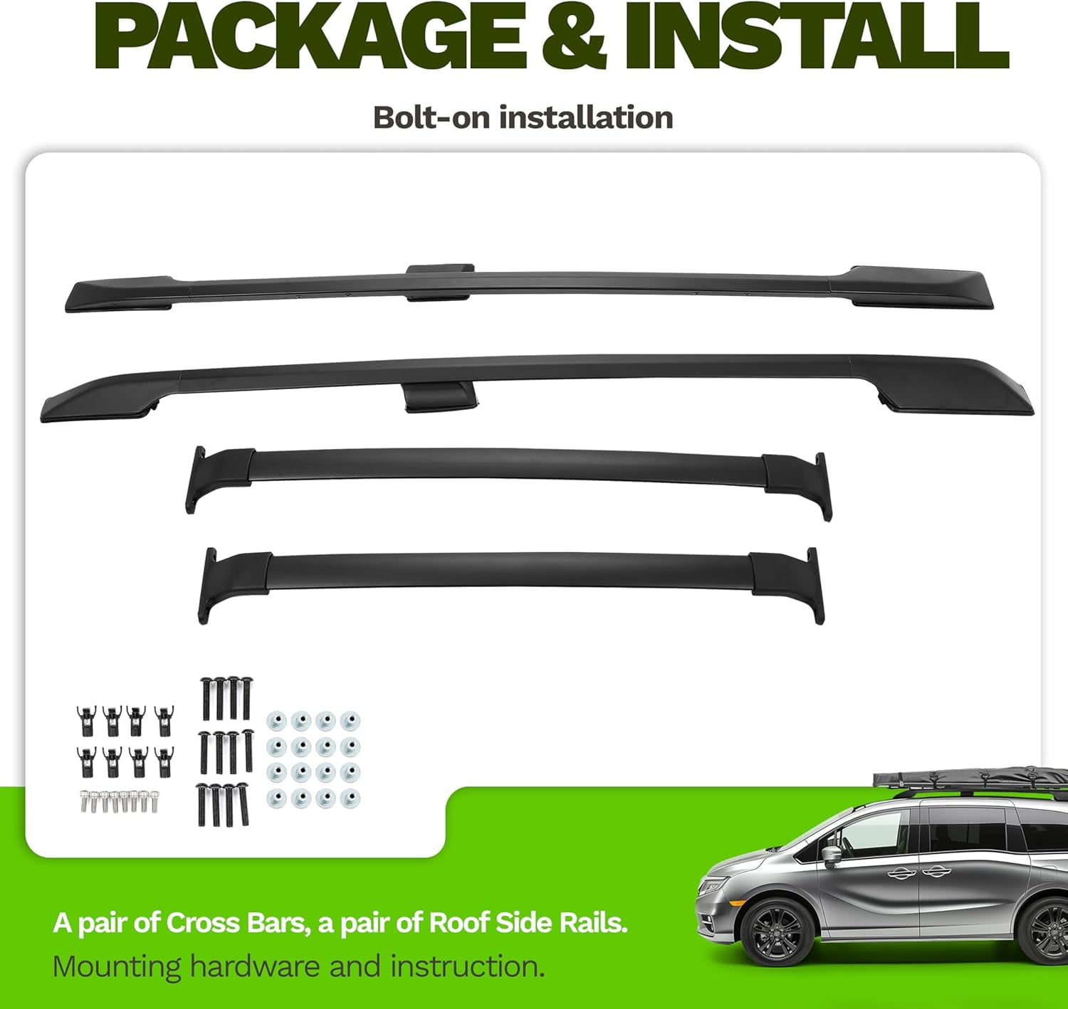 Kojem Roof Rack Cross Bar and Side Rails Combo for 2011-2017 Honda Odyssey for Kayak Luggage Ski Bike Carrier, Set of 4 Pieces