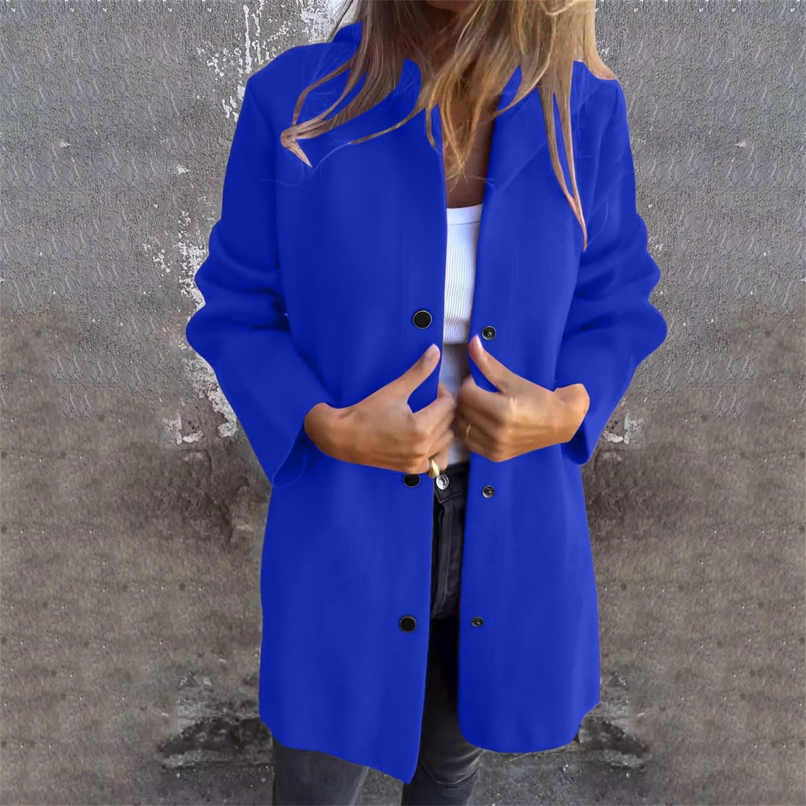 Womens Wool Peacoats with Hooded and Pockets Plus Size S-5X Snap-Button Up Coats Ladies Casual Solid Long Sleeve Comfort Outerwear