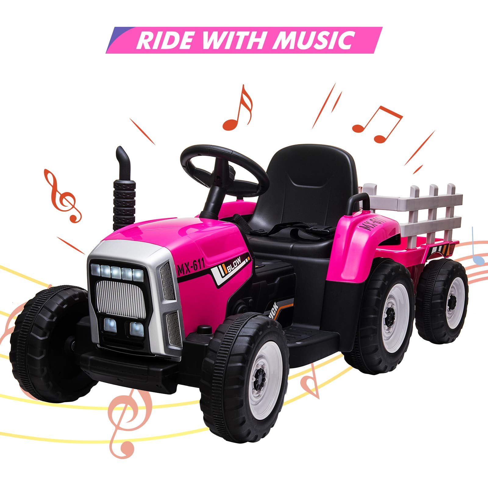 12V Kids Ride On Car Truck, Electric Tractor with Trailer for Kids 36