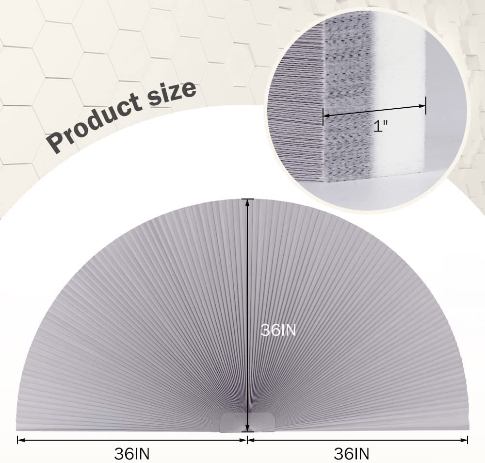 LUCKUP Light Filtering Arch Window Shades Half Circle Honeycomb Curtains Dual Color Semi Circular Cellular Pleated Blinds for Half Moon Round Windows, Easy Cut and Install 36" W x 72" H Grey-White