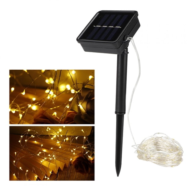 Luz 10m 100LED Solar Cobre Alambre Cadena Luz Jardín Decoración Lámpara Cadena Luz Cálida