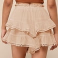 thumbnail image 6 of FRSASU Women's High Waist Ruffle Layered Mini Skirt Fashion Lace Edge Pleated Party Short Skirt Beige, 6 of 6