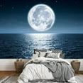 thumbnail image 2 of wall26 - Full Moon Rising Over The Ocean Empty at Night with Copy Space - Removable Wall Mural | Self-Adhesive Large Wallpaper - 100x144 inches, 2 of 6