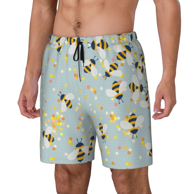Balery Bees Bañador para hombre, shorts de playa de secado rápido con entrepierna y forro de compresión-Medium