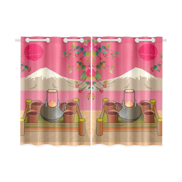 Cortina de Ventana Ceremonia del Té de Sakura ABPHQTO Cortina de Cocina 65x90 cm (Dos Piezas)