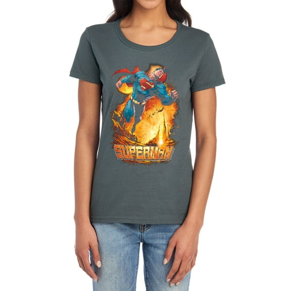 Superman Space Case Women's T Shirt, Charcoal, Large
