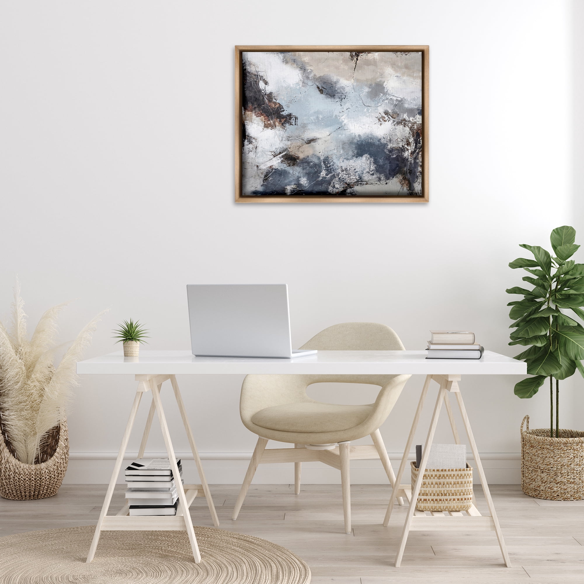 Stupell Industries Grey Organic Abstract Abstract Painting Brown Floater Framed Canvas Art Print Wall Art, 31 x 25