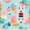 thumbnail image 1 of Metal Light Switch Plate Cover Colorful Doughnut Cupcake Ice Cream Collage Teal CAK044, 1 of 13