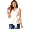 thumbnail image 1 of INSPIRE CHIC Hauts d'Été Sans Manches à Encolure en V Portefeuille à Taille Nouée pour Femmes, 1 of 4