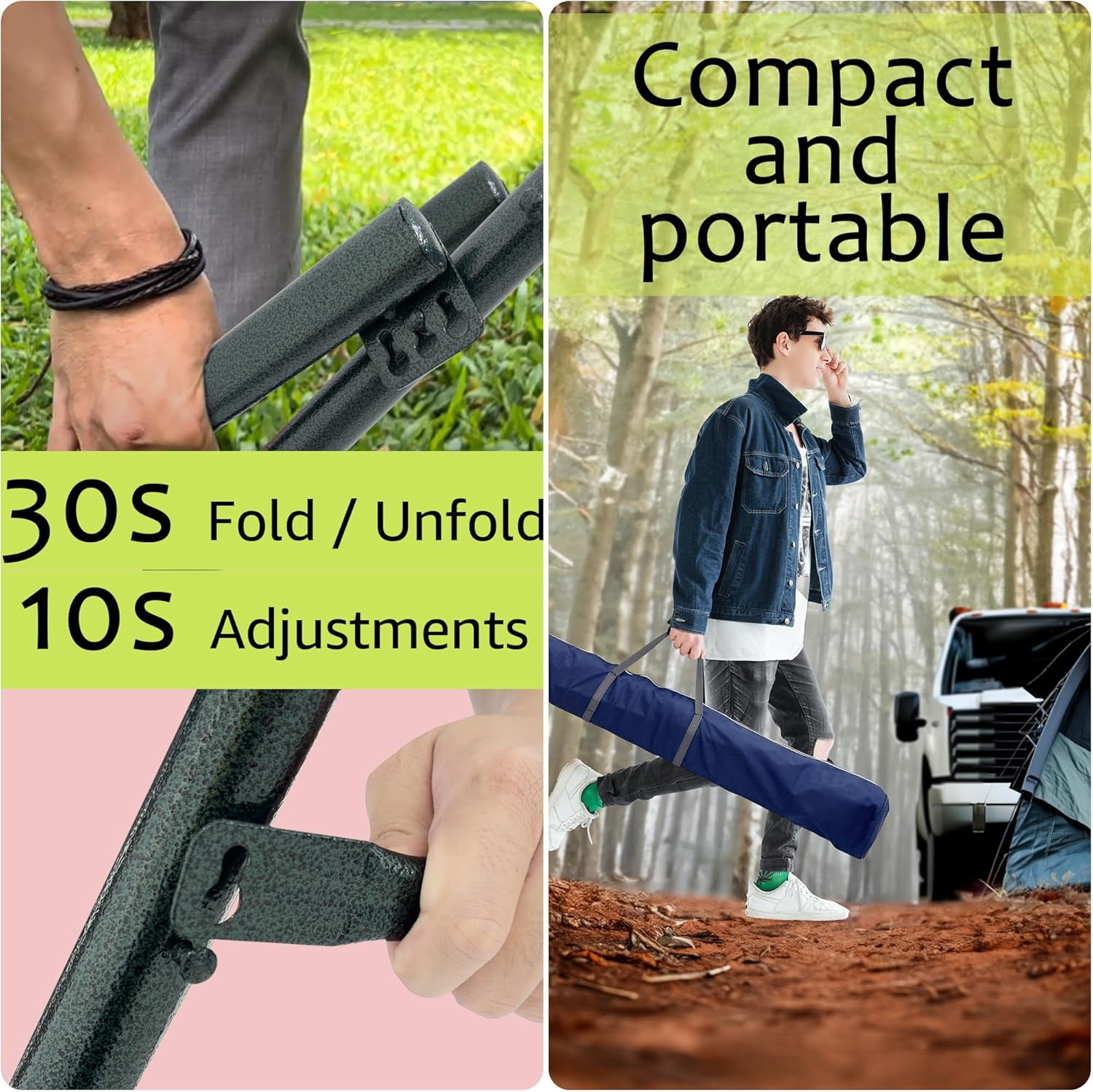 Tranquillo Ultimate Relaxation Portable&Foldable Hammock Stand, Hammock Net Canvas with Spreader Bar, Quick Fold Unfold in 30 Seconds Steel Frame Hammock 600 lbs Capacity, Green Frame/Black