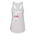 thumbnail image 2 of Wild Bobby I Fought Like A Girl and Won Breast Cancer Awareness Women Racerback Tank Top, White, Medium, 2 of 6