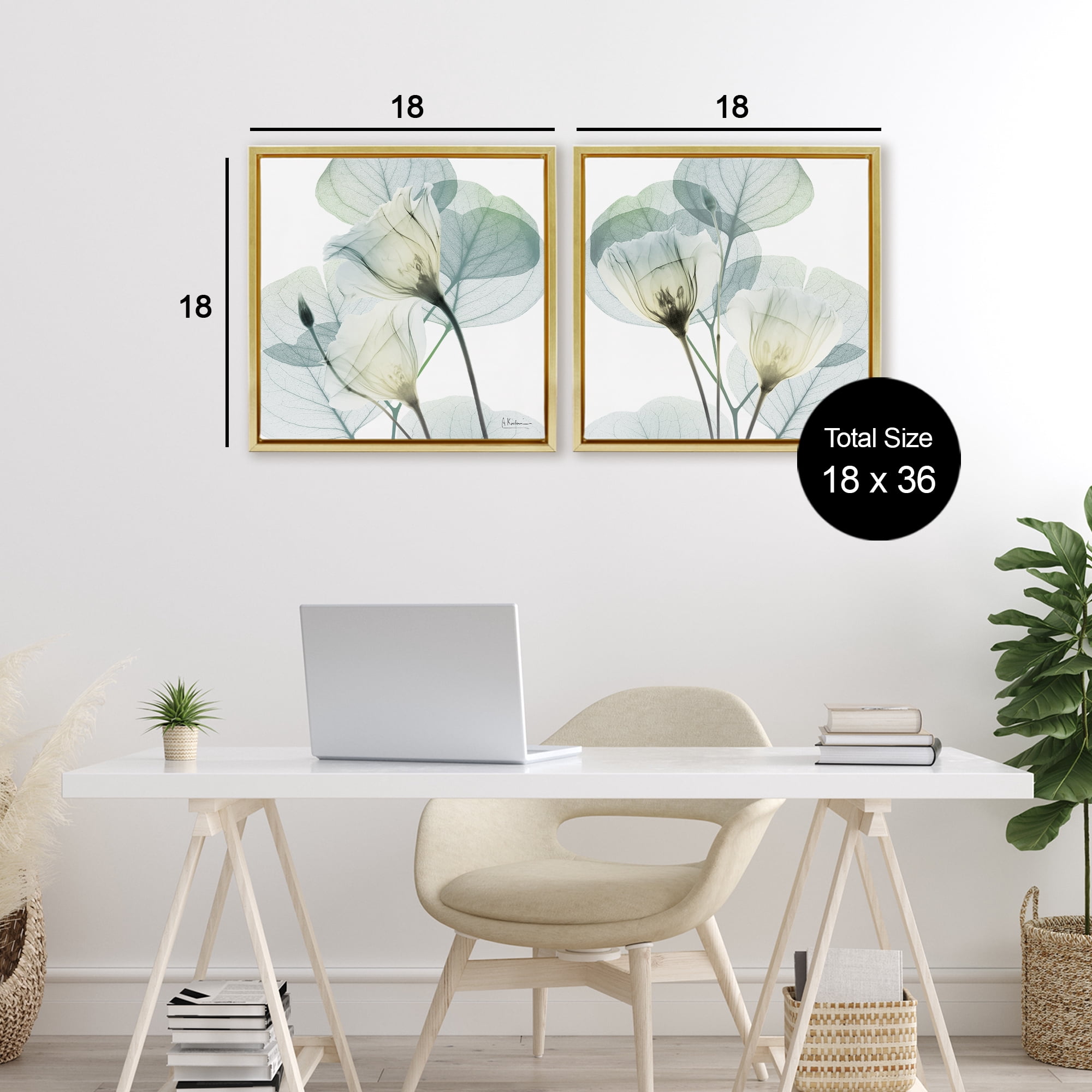 Stupell Industries Divine Fate Flowers 2 Piece Gold Framed Floater Canvas Set, design by Albert Koetsier