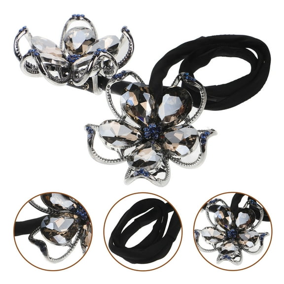 HOOWIFFY Elegant Rhinestone Flower Bun Maker for Women, Alloy Hair Accessory Perfect for Updos, , and Everyday Styling in Black