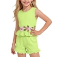 thumbnail image 2 of Amidoa Girls 2 Piece Outfits Summer Clothes Tank Top Sleeveless Solid Color Cute T-Shirt and Casual Shorts Kids Clothing Sets Green Size 8, 2 of 9
